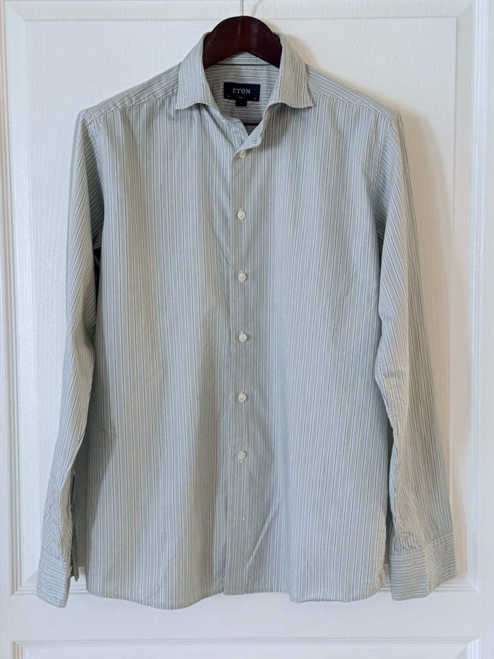 Eton Men's Sage Pale Blue Pinstripe Dress Shirt